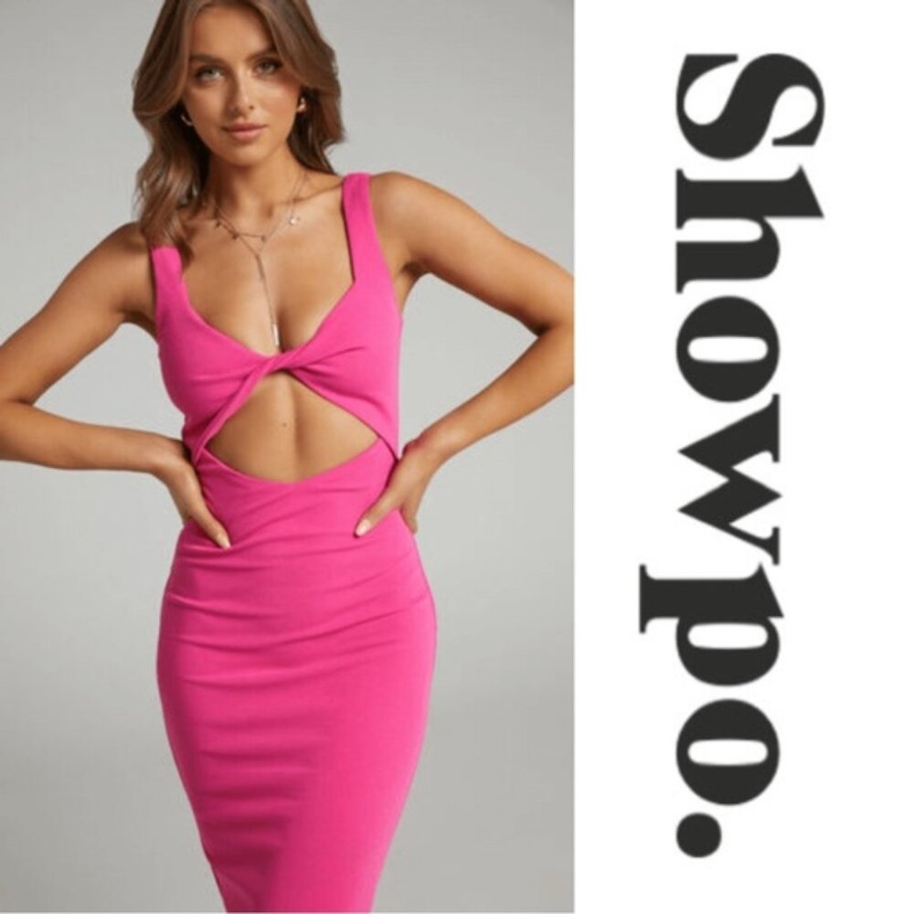 Showpo. | Pink Coyote Twist Detail Midi Dress | Size 0